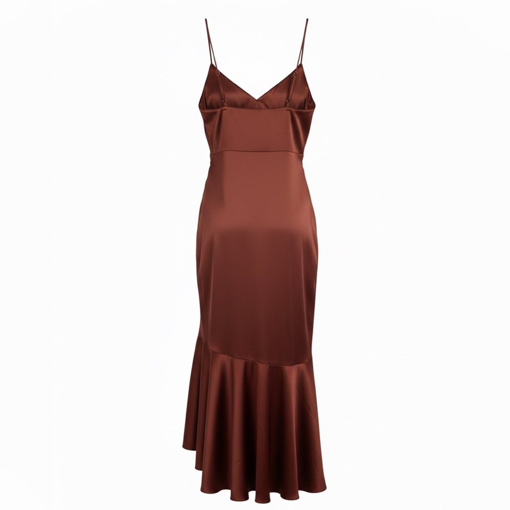 Cinnamon Asymmetric Satin Dress with Spaghetti Straps - Size 18 - David's Bridal - Picture 3 of 8
